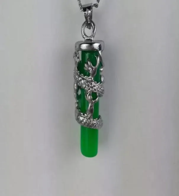 11 Green Jade Pendant Necklace Long Zhu Pendant Color Retention Plated Silver Jade Dragon Pillars hela C25797542