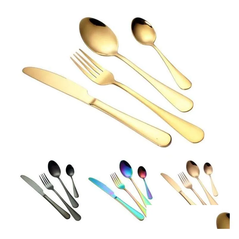 Flatware Sets 4Pcs Set Highgrade Cutlery Spoon Fork Knife Tea Stainless Steel Dinnerware Kitchen Utensil Drop Delivery Home Garden D Dhbdd