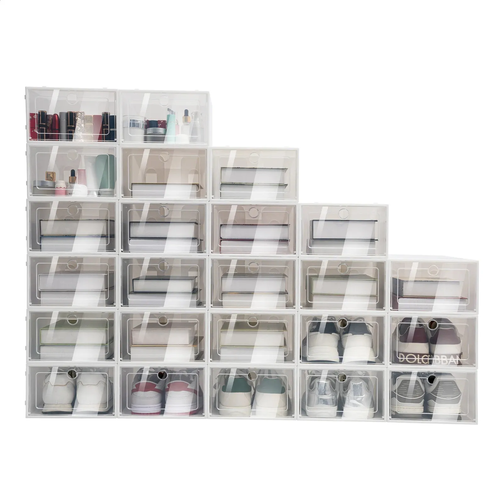 24 st sko box set foldble förvaring plasten klar hem arrangör rack stack skåp rangement chaussures 240130