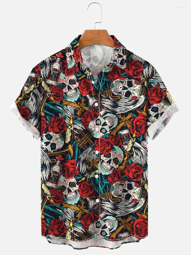 Camicie casual da uomo 2024 Vintage Rose Style Hawaiian Skull Camisas Africanas Para Hombre Camicia Hawaiana