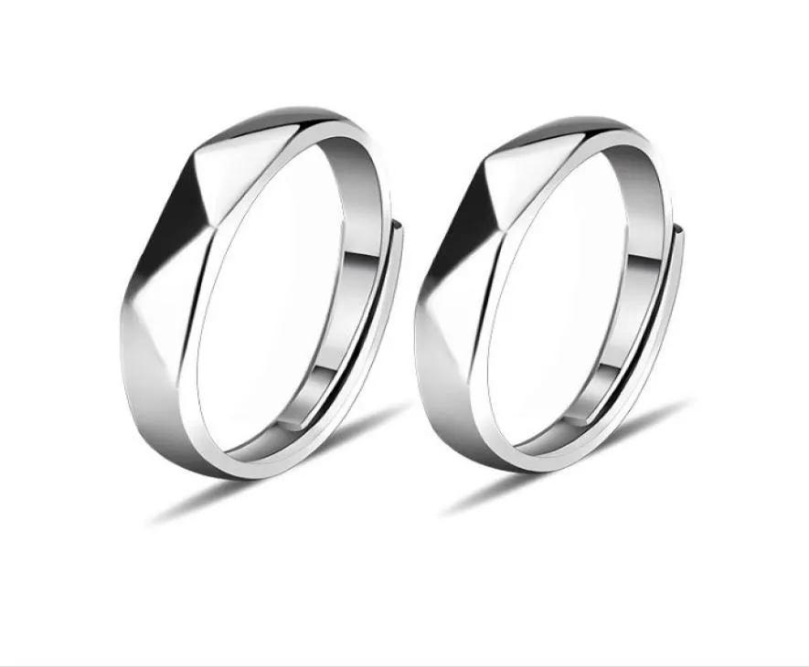 925 Sterling Silver Women Förlovningsring Män Bröllop Band Parringar Öppna justerbar ring7583430