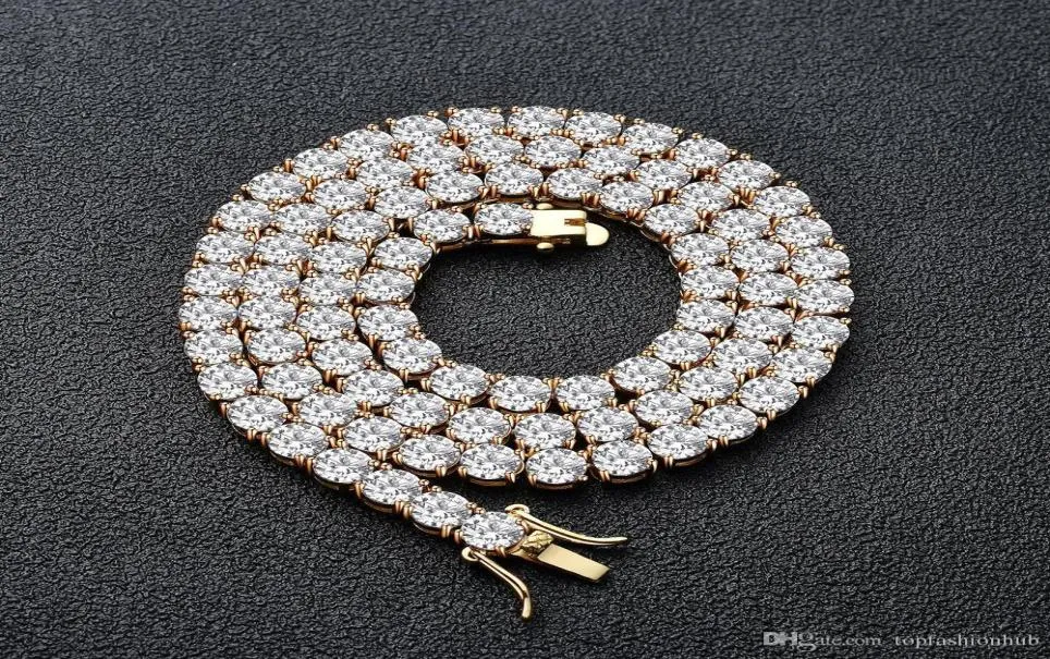 Men039s Iced Out 1 Row Tennis Chain 3mm 4mm 5mm Necklace Hip Hop Jewelry New 1010093