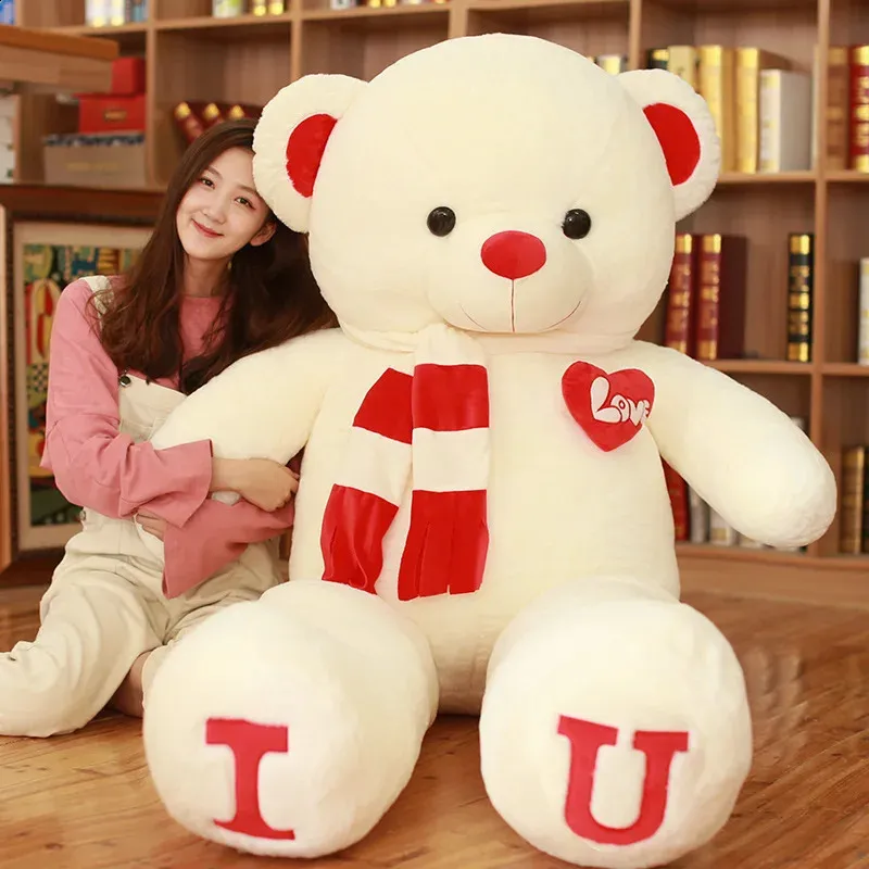 1PC 80CM100CM DUŻY TEDDY PLUSH PLUMH TOBING Piękny gigantyczny niedźwiedź Ogromny nadziewane miękkie lalki dla dzieci Prezent urodzinowy dla dziewczyny 240130