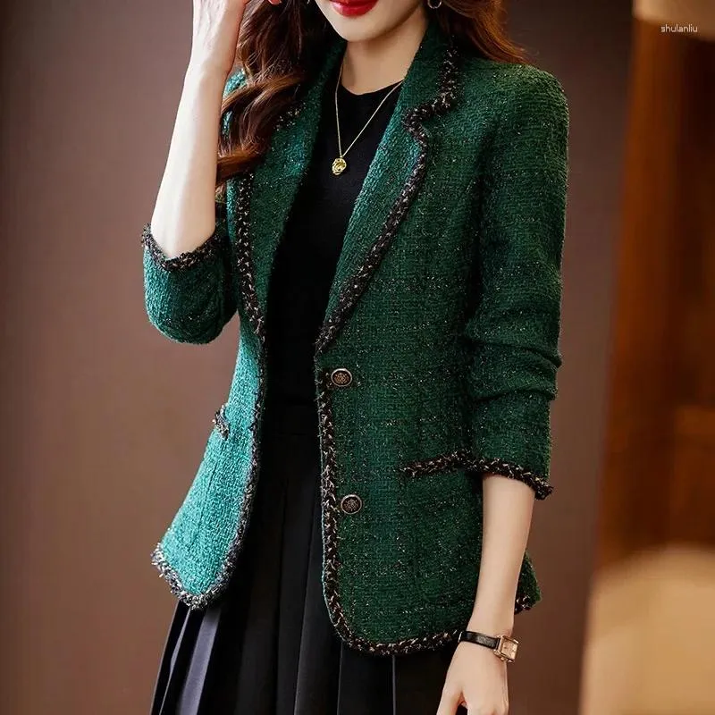 Ternos femininos outono inverno senhoras casual blazer feminino preto verde bege xadrez jaqueta feminina manga longa único breasted casaco fino re-2024