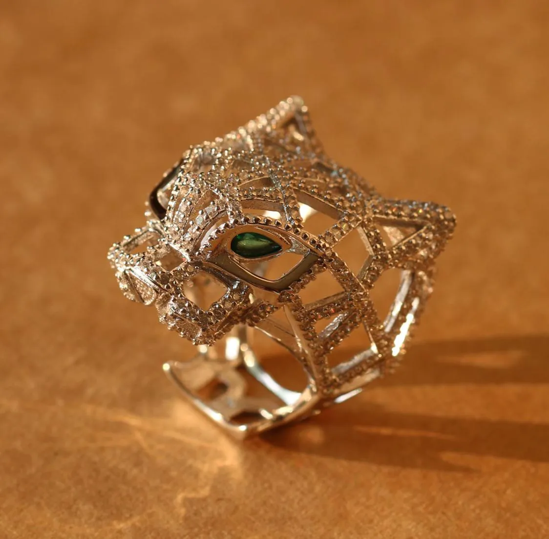 Модное кольцо с пантерой для женщин и мужчин, стерлинговое серебро 925 пробы, зеленые глаза, леопардовый палец, кубический цирконий, ювелирные изделия для вечеринок, изысканные ювелирные изделия9806930