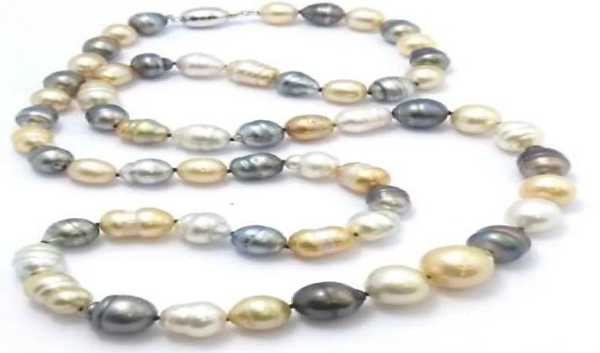 Snabb fina pärlor smycken underbara 1213 mm naturliga South Sea Multicolor Pearl Necklace 24 tum 925 Silver9576897