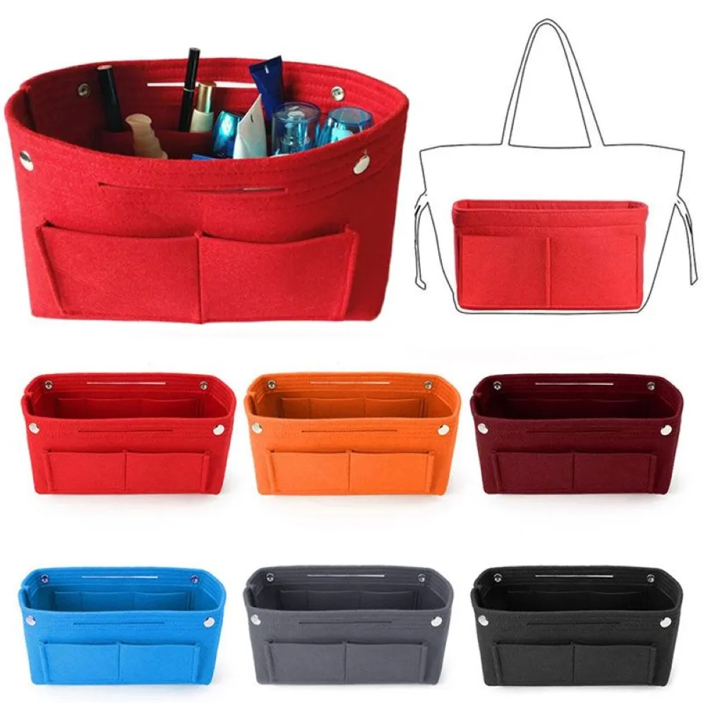 Fashion Felt Make Up Bag Multi-Pocket Large-Capacity Tote Women Insert Handbag Purse Travel Organizer Makeup Cosmetic Bags238q