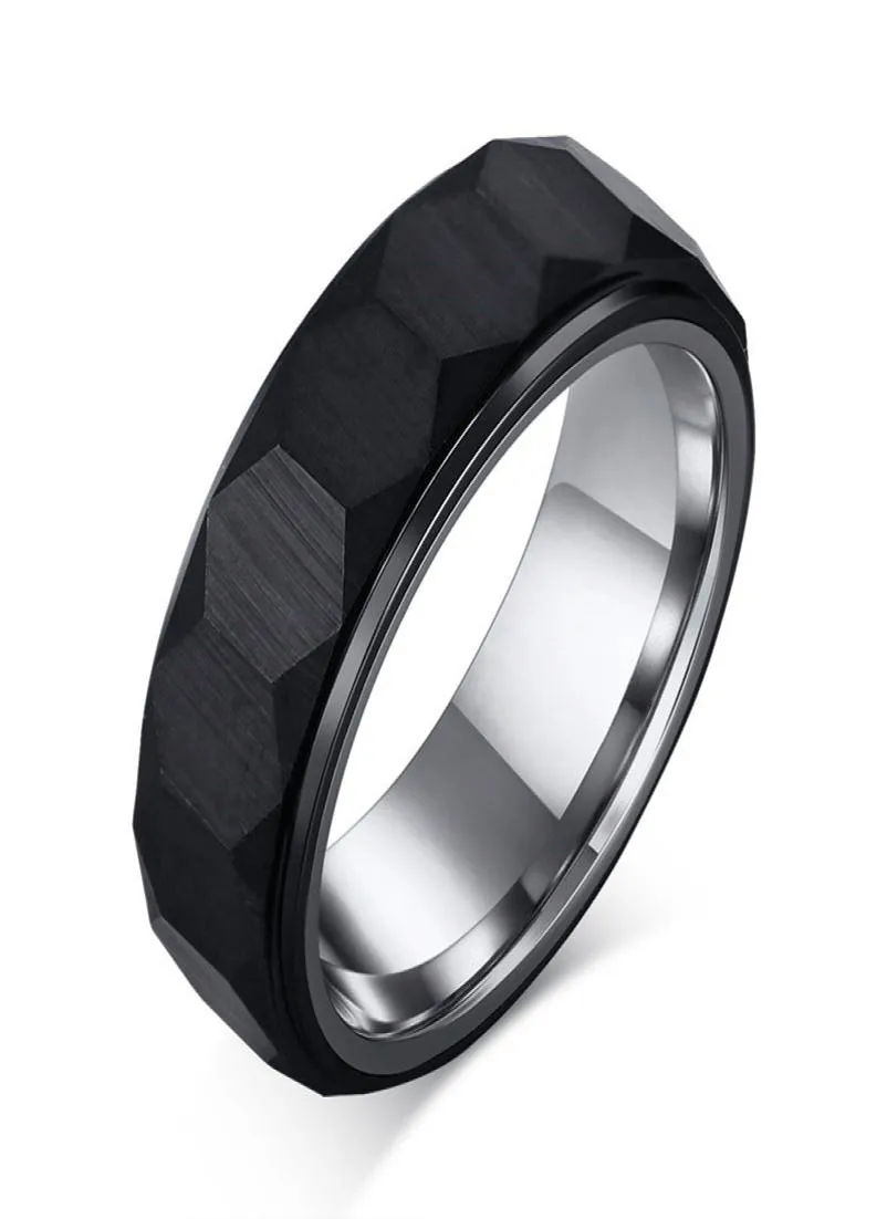 Anéis hexágonos masculinos, carboneto de tungstênio preto, superfície tridimensional exclusiva, aliança de casamento para homens, desgaste confortável, anel8595098