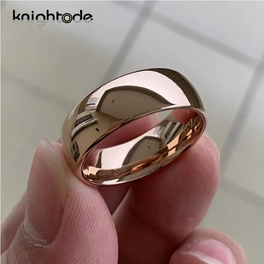 Clássico cor de ouro rosa anel de casamento de tungstênio para mulheres homens banda de noivado de carboneto cúpula acabamento polido largura 8mm 6mm 240122