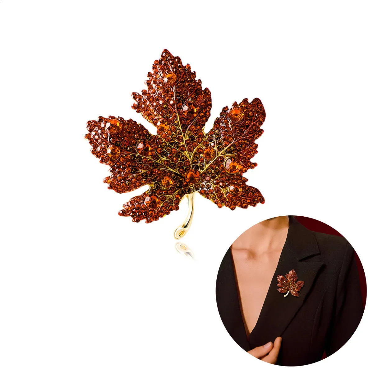 Luxus Brosche Pin Frauen Maple Leaf Kristall Glänzende Kleidung Zubehör Strass Boutique Hochzeit Party Corsage Schmuck 240119