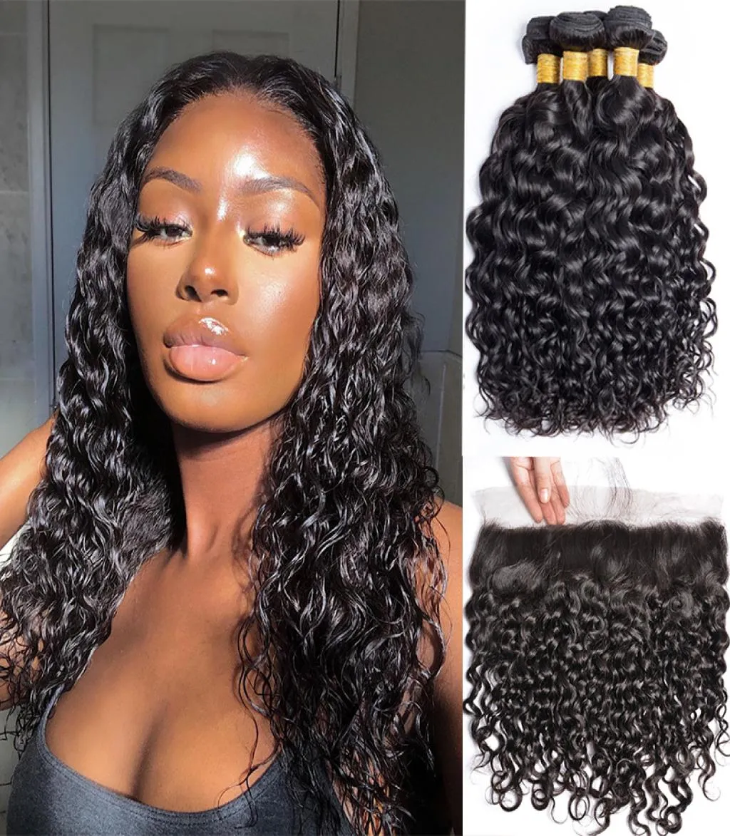 Modern Show 8A Brazilian Hair Bundle With Lace Front Closure 3 Bundles And Frontal Water Wave Weave 30inch Remy Human Hair Extensi5666275