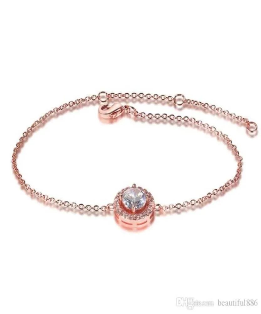 Fashion Rose Gold Silver color Big Crystal Zircon Chain Link Bracelets Bangles For Women Crystal Jewelry Gift Bracelet90634862748096