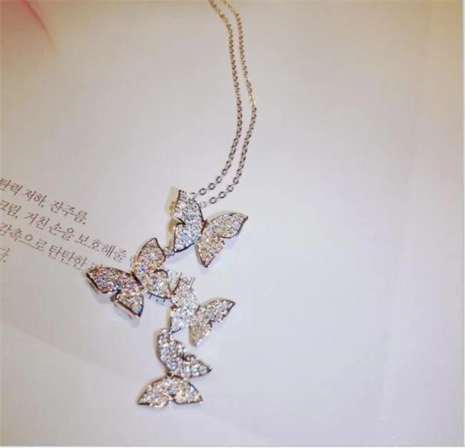 Nouveauté bijoux de mode classique 925 argent Sterling or rose remplissage pavé blanc saphir diamant papillon pendentif 6391854