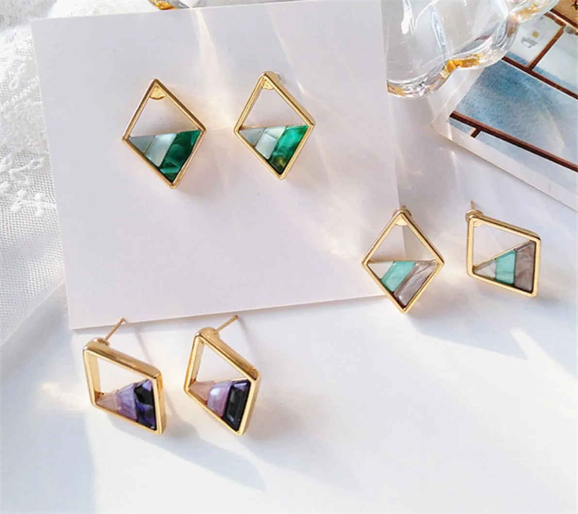 Contracted lozenge color contrast color earrings female fashion lady geometric hollow out the triangle stud earrings earrings4382669