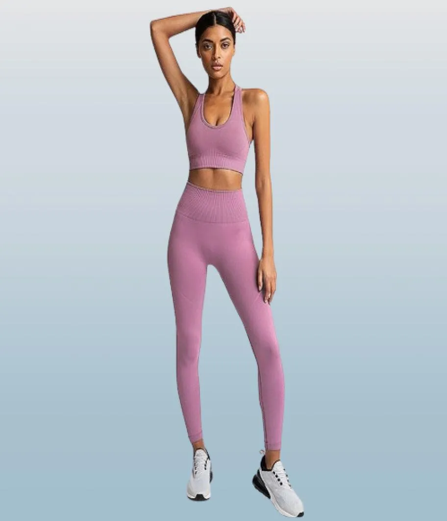 Yoga Kıyafetler Dikişsiz Spor Kıyafetleri Kadın Spor Giyim 2 Parça Tozluk Tozluklar Yastıklı Spor Sütunları Kadın Fitness Giyim Egzersiz Setleri SP1389392