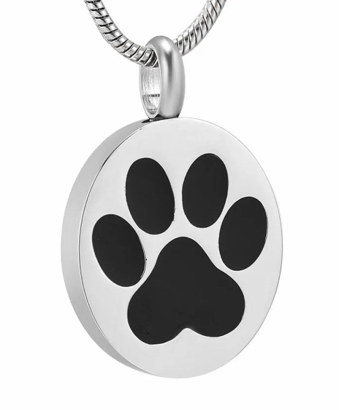 IJD9738 Pendentif commémoratif de crémation de cercle rond d'impression de patte d'animal de compagnie en acier inoxydable pour Ashe Urn Souvenir Souvenir collier bijoux 5300506