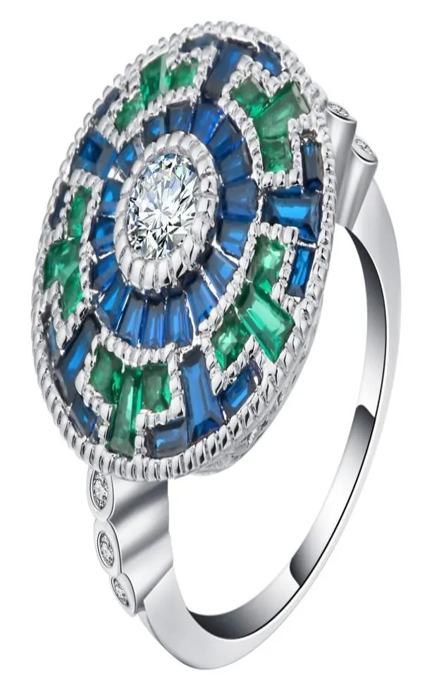 Bague de luxe colorée en zircone cubique pour femmes, grande mode, couleurs bleu vert, bijoux, grandes bagues de luxe pour accessoires de fête1754512
