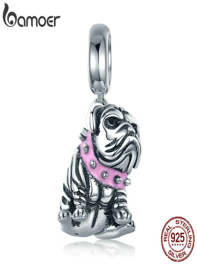 Authentic 925 Sterling Silver Cute English Bulldog Dog Charm Beads fit Original Bracelet DIY Jewelry MakingW9007136108