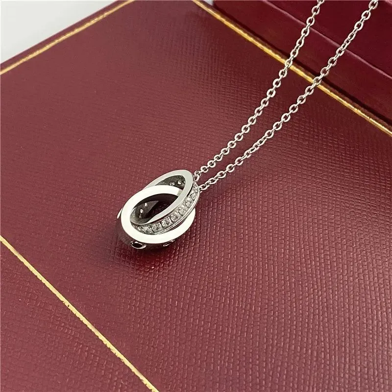 2024 womens necklace for woman love jewelry gold pendant dual ring stainless steel jewlery fashion oval interlocking rings Clavicular chain necklaces designerQ22