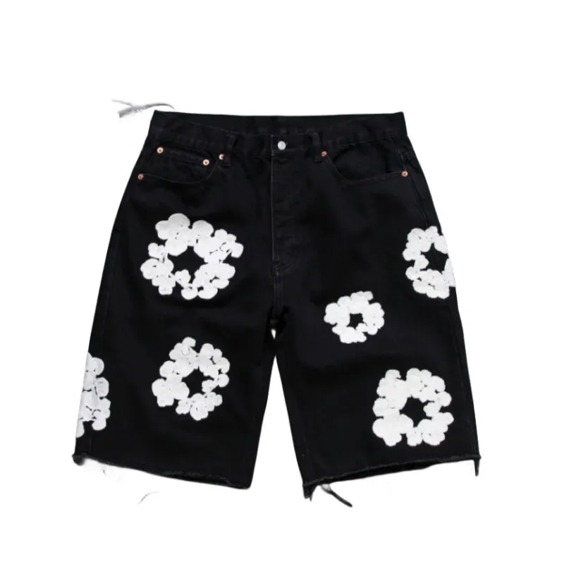 Tops Denim Jeans Shorts Denim Teers Men Short Mens Designer Women Short Jean For Mens Denim Teers Jeans Straight Holes Tight Flower Printing Shortpants Slim Short 307