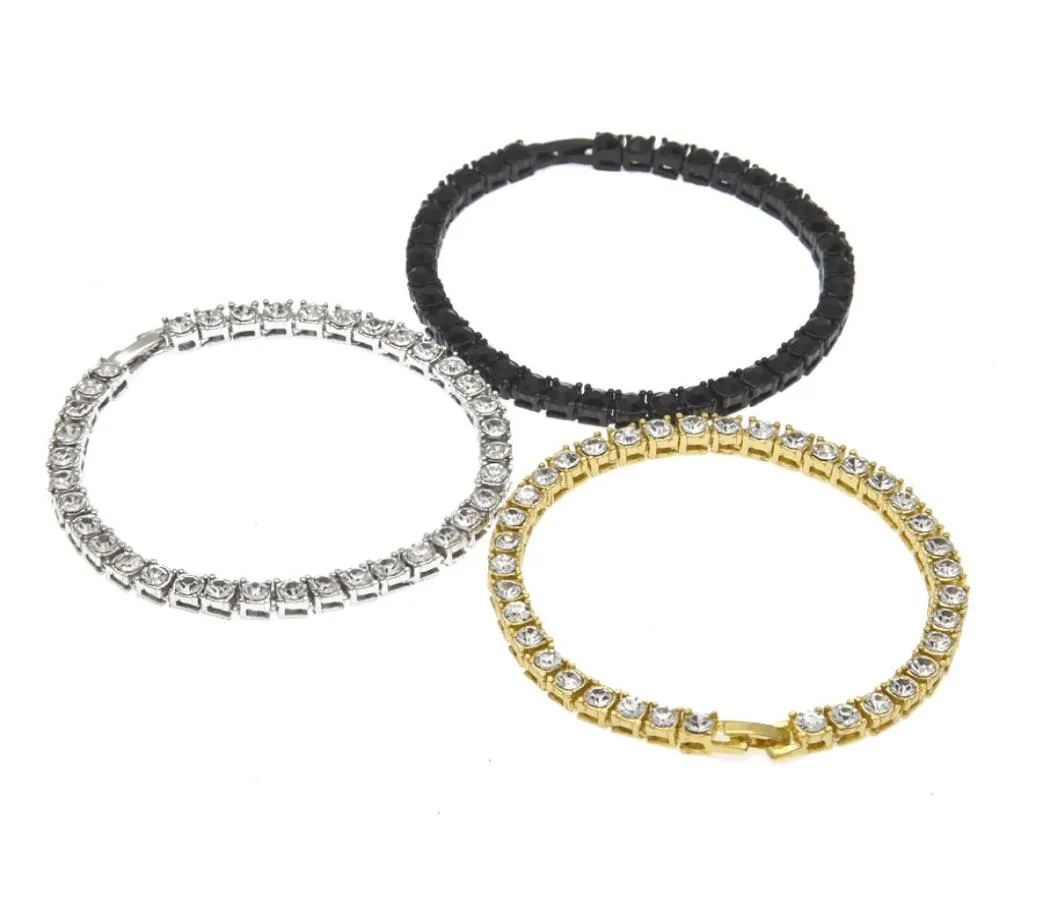 2020 masculino diamante gelado corrente de tênis pulseira de jóias com prata preto ouro corrente pulseira 5mm7307826