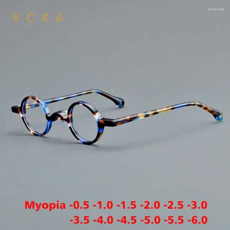 Sunglasses VCKA Retro Small Acetate Myopia Eyewear Frame Round High Quality Men Women Fashion Custom Computer Optics Glasses -0.5 To -6.0