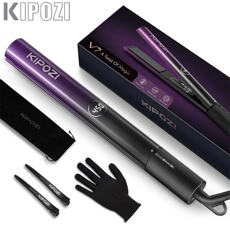 Kipozi Luxury Hair StraightEner 2 in 1フラットアイアンカーリングアイアンナノインスタント加熱デジタルLCDディスプレイ240119