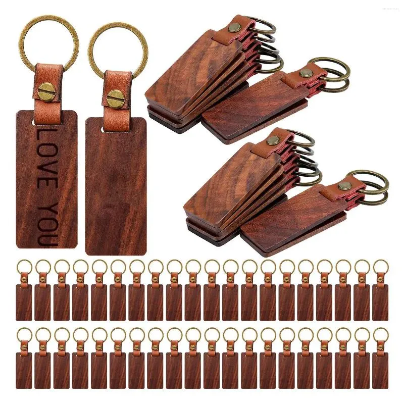 Keychains 50 Pack Leather Keychain Blanks Wooden Wood Blank Tags