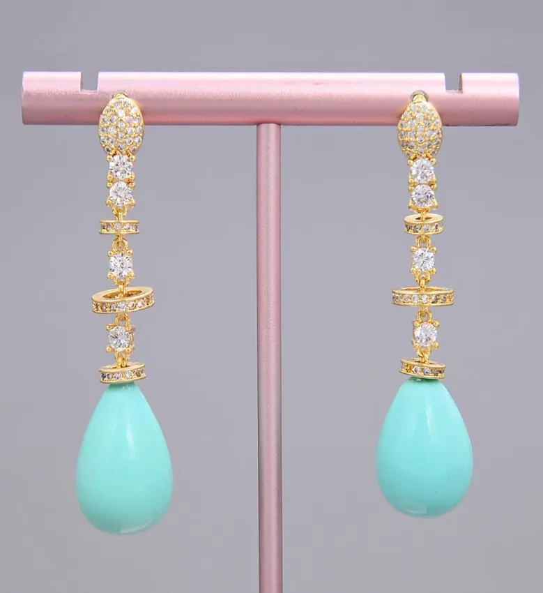 Guaiguai Jewelry Teardrop Turquoise Blue Sea Shell Pearl Pearl Gold Gold Arrings مصنوع يدويًا للنساء الأحجار الكريمة الحقيقية Stone Lady Fashi8270634