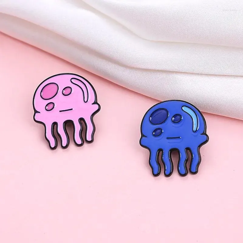 Broches Kawaii Kwallen Metaal Blauw/Roze Cartoon Mini Pins Kinderen Volwassen Paar Kleding Tas Jas Decoratie