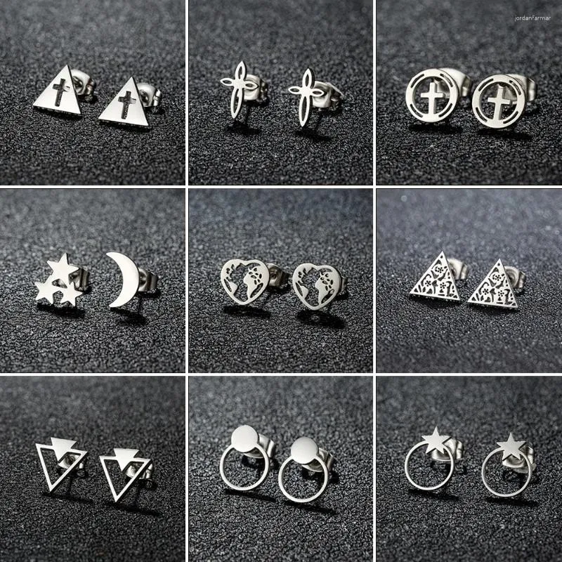 Boucles d'oreilles Punk en acier inoxydable, croix triangulaire pour femmes, bijoux géométriques Hip Hop, petites boucles d'oreilles coréennes noires