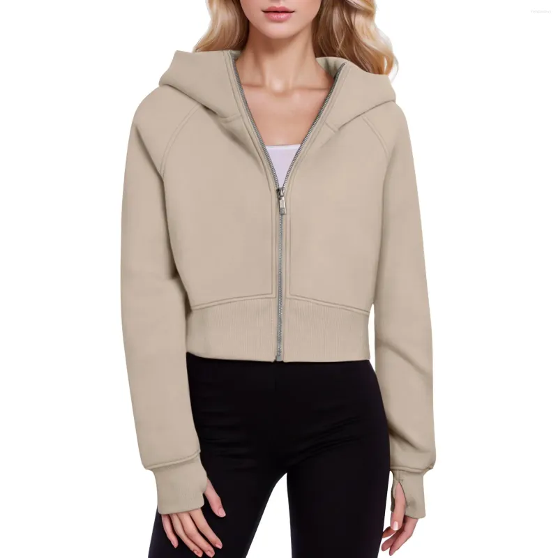 Women's Hoodies Zip Up Cropped Sweatshirts Jacket For Women Winter Fall Outfits Casual Hooded Pullover Womens Thicken Zipper Coats Tops