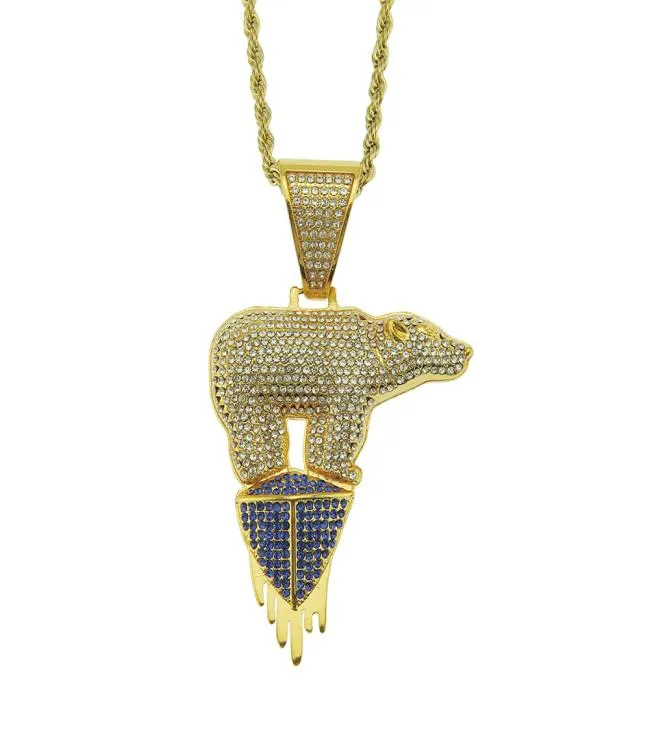 Glacier Polar Bear Pendentif Collier Article dominateur pour hommes Firmware Collier en or er Chaîne Mens Hiphop Iced Out Bijoux Chaîne en or2361509