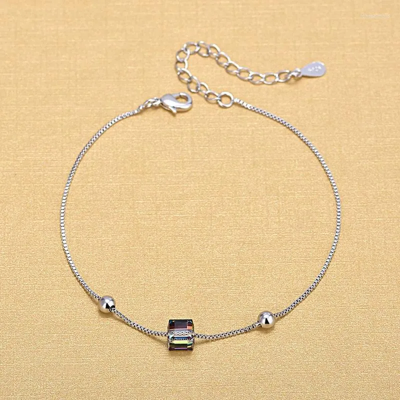 Link Bracelets Fashion Silver Color Colorful Crystal Cube For Women Wedding Jewelry Gifts 2024