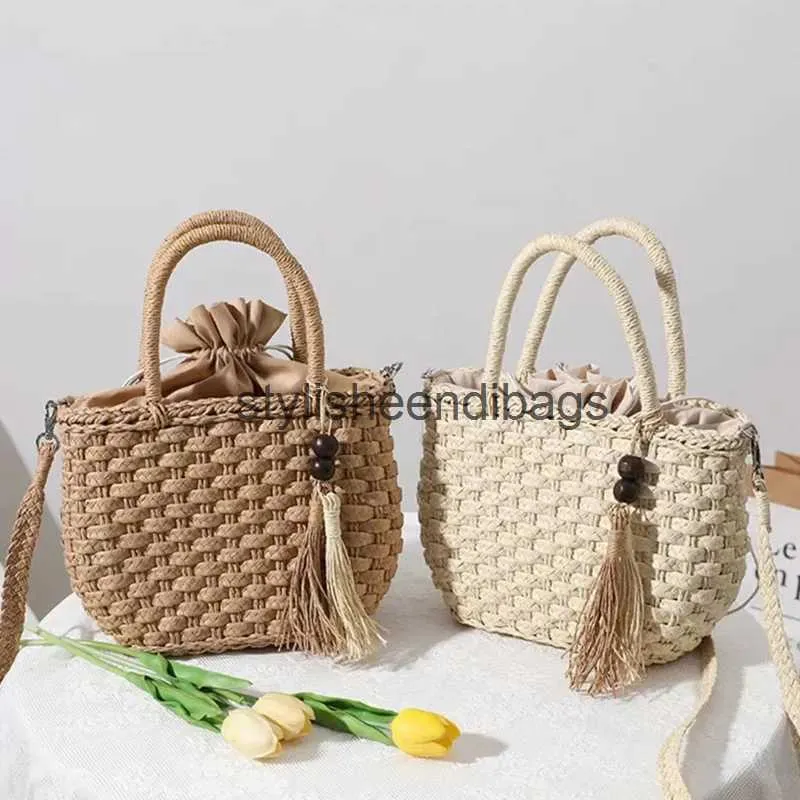 Shoulder Bags Fashion Tassel Straw Handbag Summer New Hand-Woven Rattan Bag Woven Purse Wicker Beach Bag Bohemia Shoulder Messenger BagsH24219