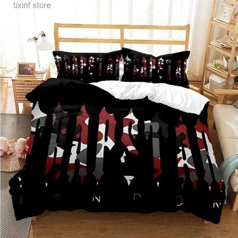 Set Piumone King Size Con Teschio Gotico - 259x228 Cm - 100% Poliestere Stampa 3D - Rosso