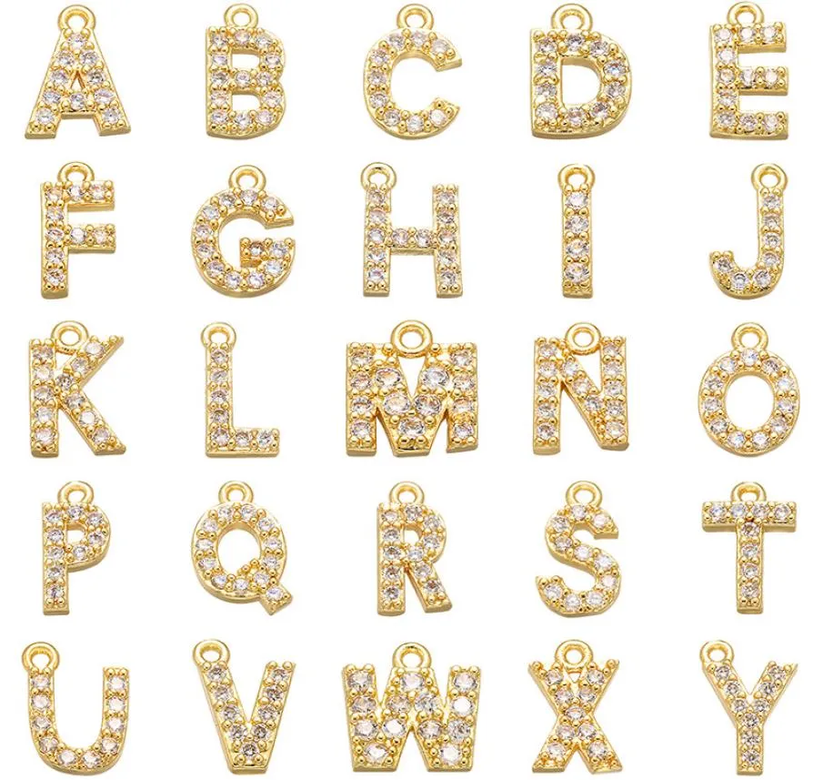 26 pcsset Simple classique personnalisé AZ 26 Alphabet lettre charme couleur or cuivre breloque en Zircon nom pendentif Original femme bijoux6878605