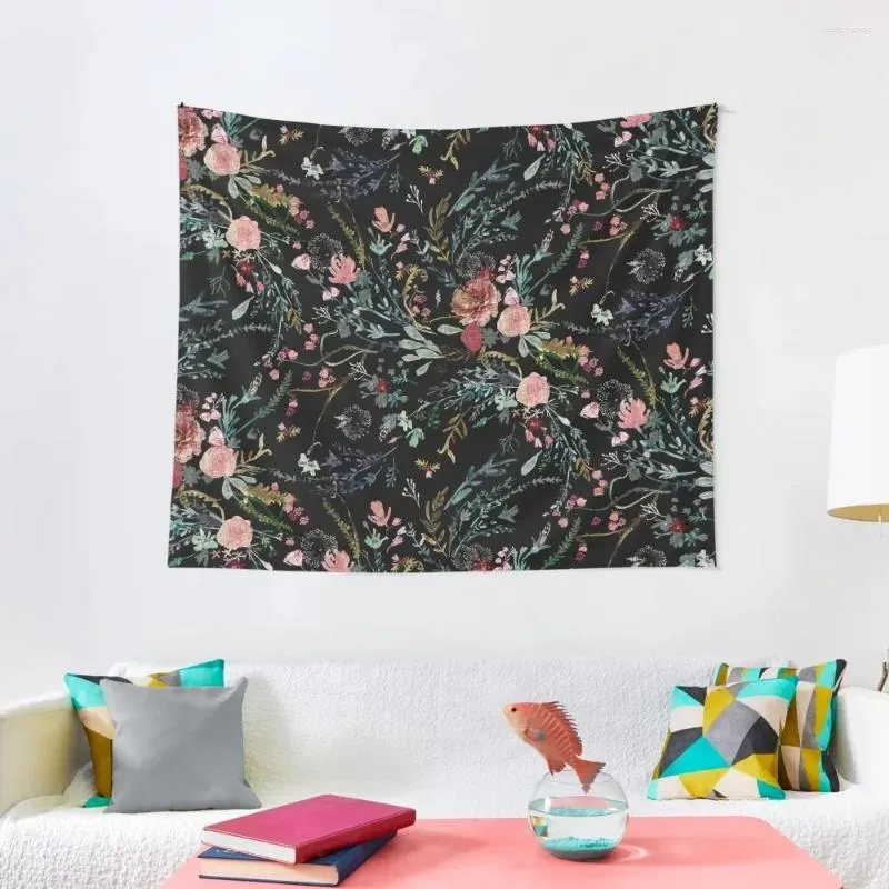 Tapeçarias Midnight Floral Tapestry Room Decor para meninas Wall Art Nordic Home
