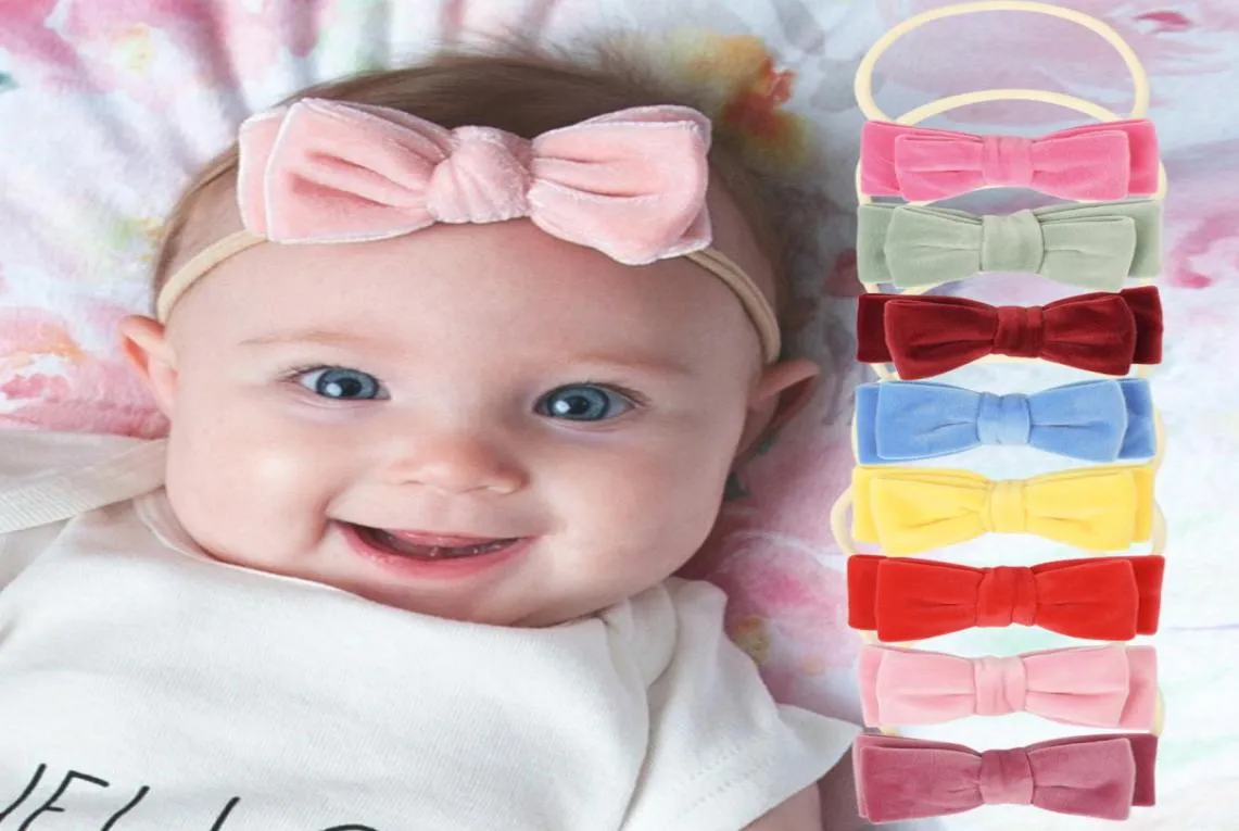 Baby Mädchen Stirnbänder Kinder Schleife Nylon Bowknot Haarbänder Elastische Kinder Haarschmuck Prinzessin Samt Kopfbedeckung Einfarbig KHA27131577