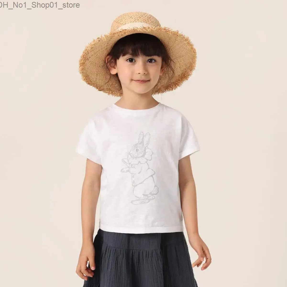 T-shirty Marc Janie Girls Summer Sheer Slub Cotton krótkie rękawy T-shirty 230770 Seria francuska Q240218