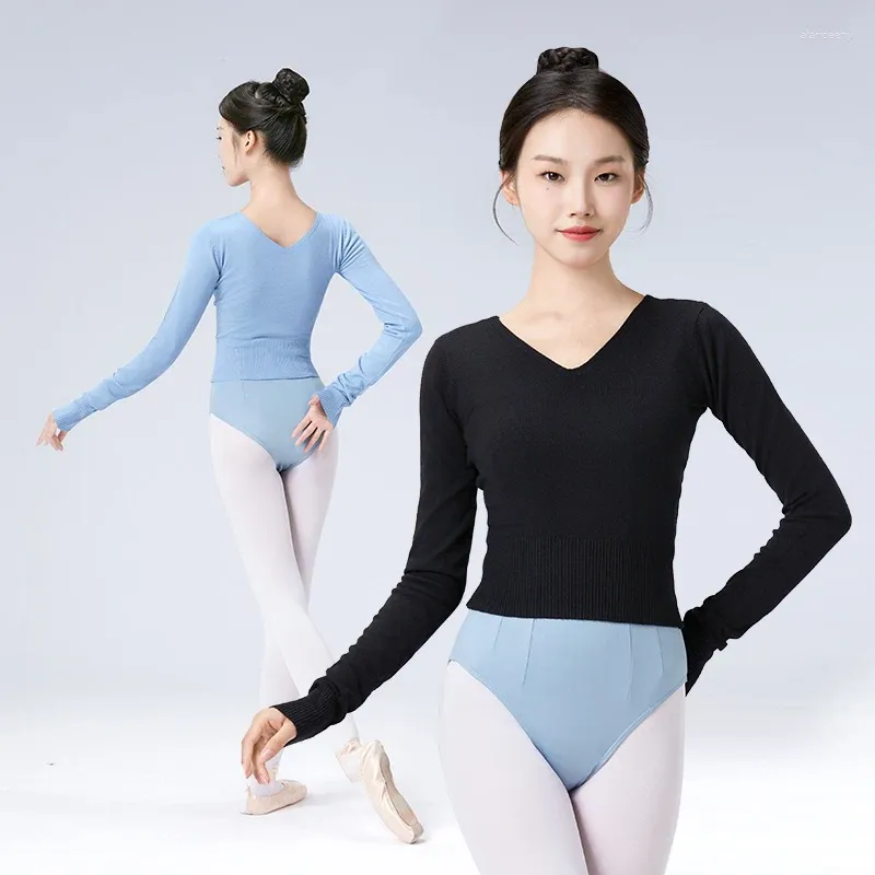 Bühnenkleidung Herbst Winter V-Ausschnitt Hohe Taille Tanz Ballett Pullover Mädchen Frauen Langarm Tops Erwachsene Damen Kostüme