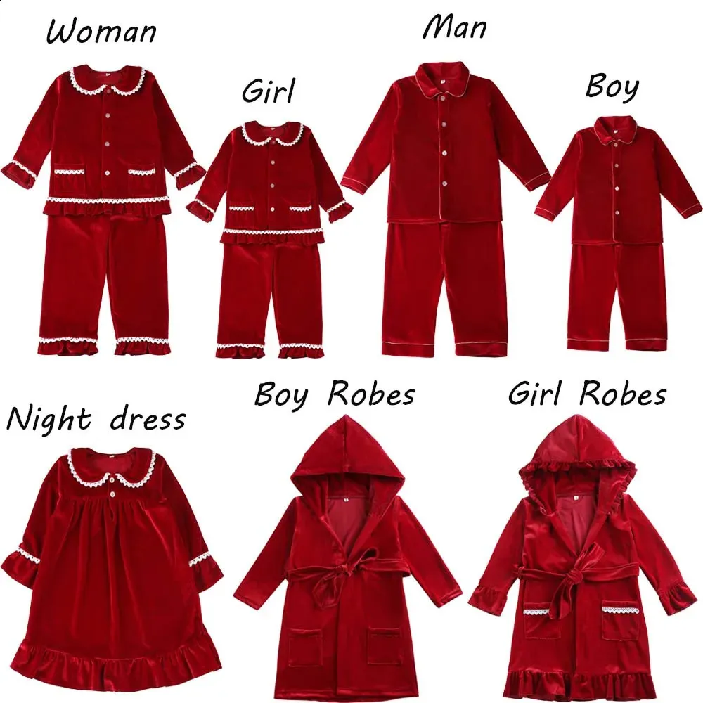 Wholesale Baby Kids Boys And Girls Sibling Pyjamas Family Matching Pajamas Children Red Christmas Velvet PJS 240123