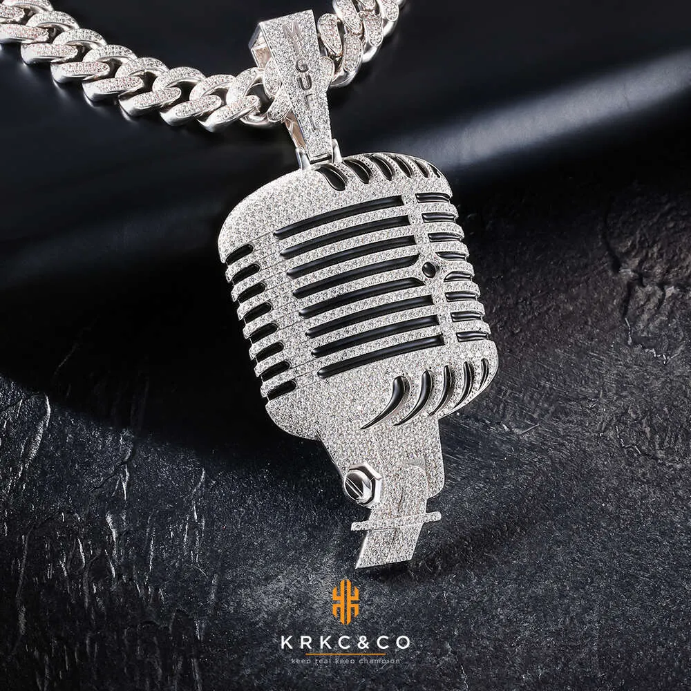 Krkc-Colgante con patrón de micrófono de oro de 18k, Vvs Moissanite, personalizado, de alta calidad, de lujo, Hip Hop, colgante Personal de rapero helado