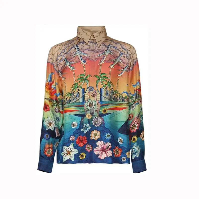 Casablanca pomarańcze en fleur jedwabne koszule Mężczyźni i kobiety designerskie koszule Casa Casual Long Rleeves Beach koszulka 667