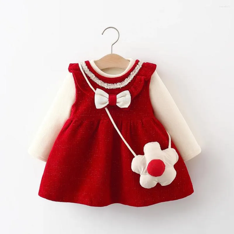 Ensembles de vêtements pour enfants, vente en gros, filles, nœud papillon, pendentif, robe et t-shirt, deux pièces, vêtements en peluche, automne et hiver