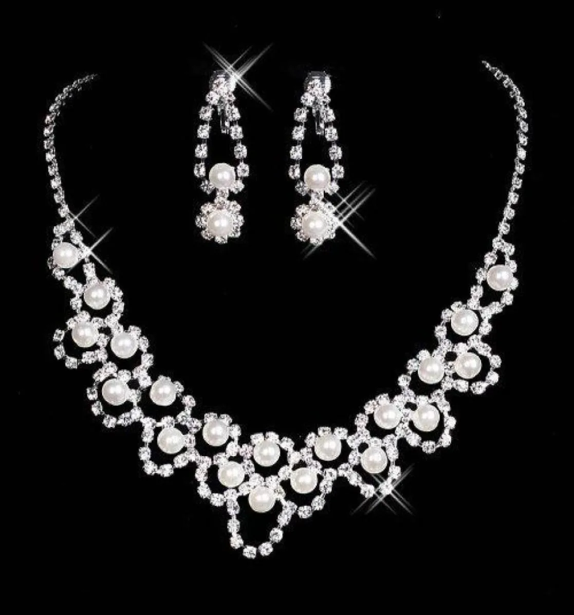 15036 Cheap Rhinestone Bridal Jewelry Sets Earrings Necklace Crystal Bridal Prom Party Pageant Girls Wedding Accessories3017951