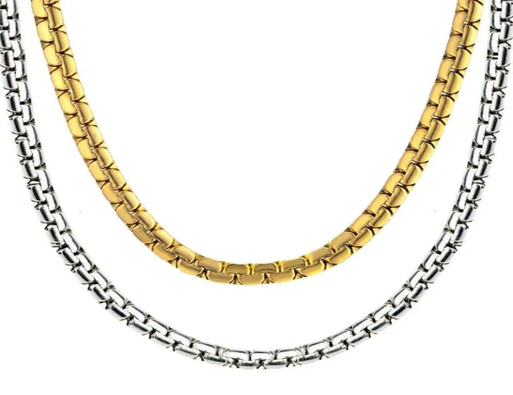 Flat Box Chain Necklaces Men Stainless Steel Gold Cool Link Chain Necklace Hippie Men Hip Hop Jewelry Party Valentines Day Gift9598433