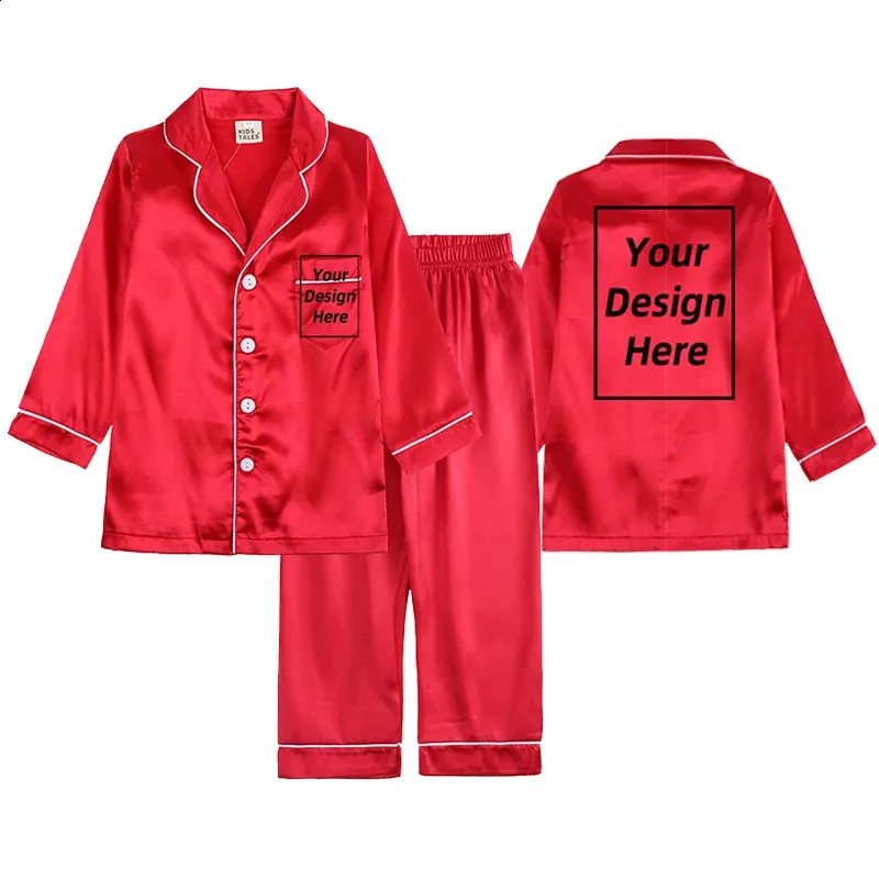 Pyjamas de Noël personnalisés pour enfants Enfants Solide Rouge Soie Famille Correspondant Vêtements Personnalisés Garçon Fille Pyjamas De Noël Cadeau 240118