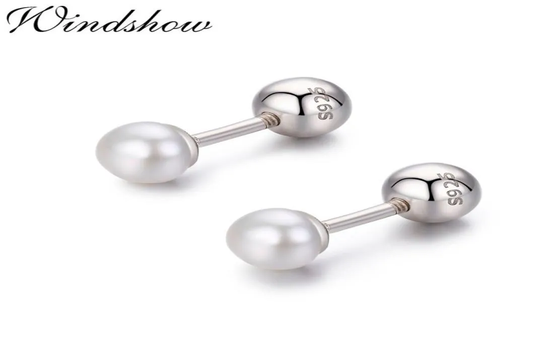 Söt 925 Sterling Silver Breadtype White Pearl Screw Back Studörhängen för kvinnor Girls Kids Piercing Smycken Orecchini Aros 20111331990