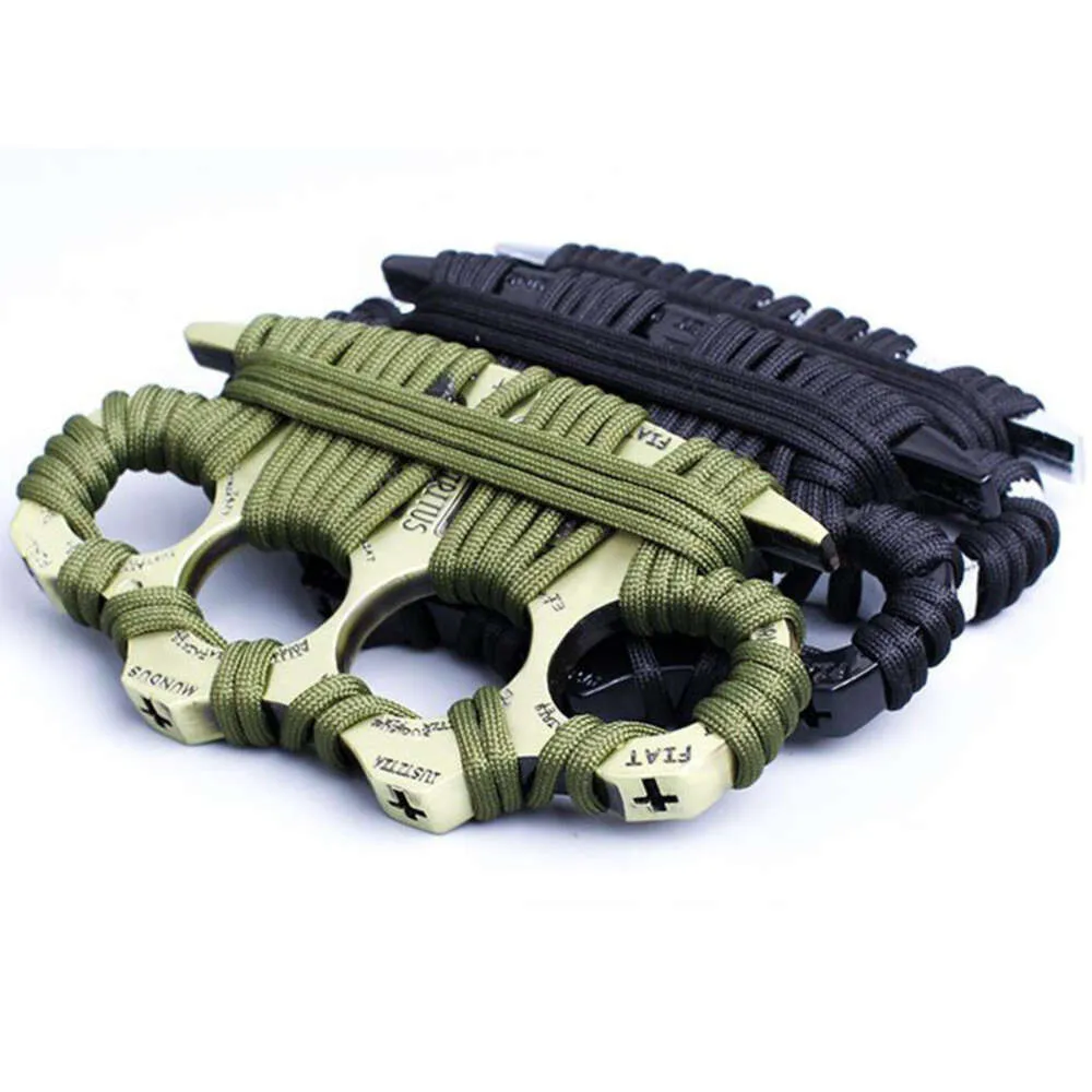 Thickened and Widened Finger Tiger with Rope Palm Four Fist Buckle Outdoor Safety Defense Broken Window Pocket Edc Tool RCNG